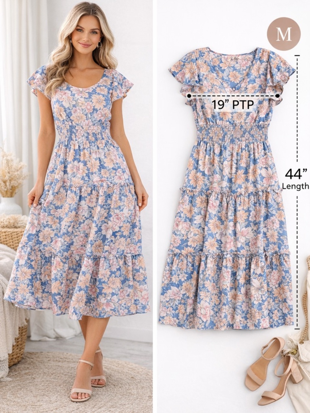Sienna Sky Floral Midi Dress – Size Medium